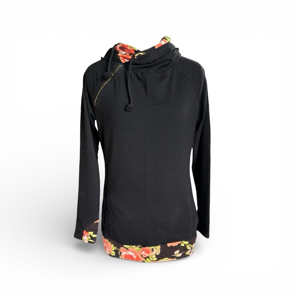 AMPERSAND AVE Black and Orange Floral hoodie
